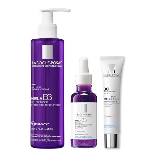 Bundle of La Roche-Posay Mela B3 Serum, Dark Spot Corrector With Melasyl + 10% Niacinamide + Mela B3 Gel Cleanser, Anti Aging Face Wash + Mela B3 UV Daily Sunscreen, Face Moisturizer With SPF 30