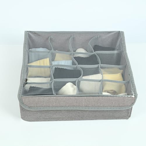 Image of House of Quirk 16 Slot Foldable Underwear Closet, Dresser, Drawer, Organizer, Fabric Basket, Clothes, Socks, Underwear, Clothing, Divider (Grey)
