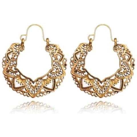 Vintage Antique Silver Hollow Carving Drop Earrings Ethnic Alloy Piercing Dangle Earrings Jewelry-Gold Cover