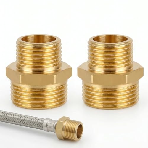 Image of 2Pcs 3/4 to 1/2 Brass Hex Nipple Connector Brass Pipe Fitting 1/2" BSP Male to 3/4" BSP Male Thread Reducing Adapter Double Nipple Hose Connector for Plumbing Fittings