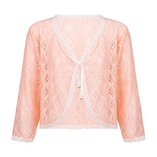 Kids Girls Lace Print Hollow Bolero Cardigan Long Sleeve Dress Cover Up Shrug Top Summer Casual Wear