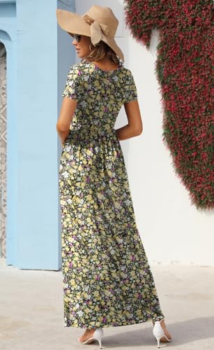 Image of GRECERELLE Womens Summer Long Maxi Dresses 2026 Short Sleeve V Neck Casual Button Dress with Pockets