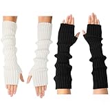 Arm Warmers - 2 Pairs Women's Long Fingerless Gloves Fashion Stretch Knit Arm Sleeves for Women Thumb Hole Stretchy Gloves