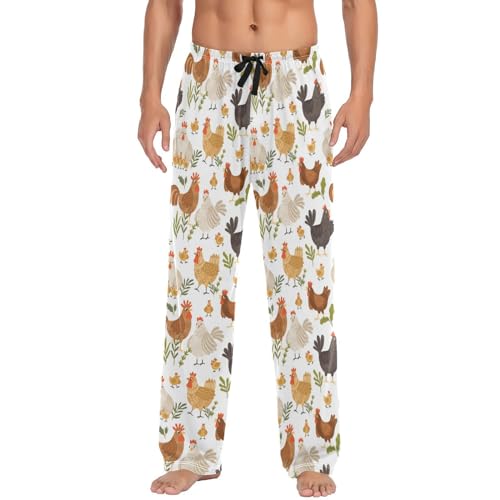 Roosters Chickens Hens Floral Mens Pajama Pants Lounge Men's Pajama Bottoms Soft Sleep Pants With Pockets M