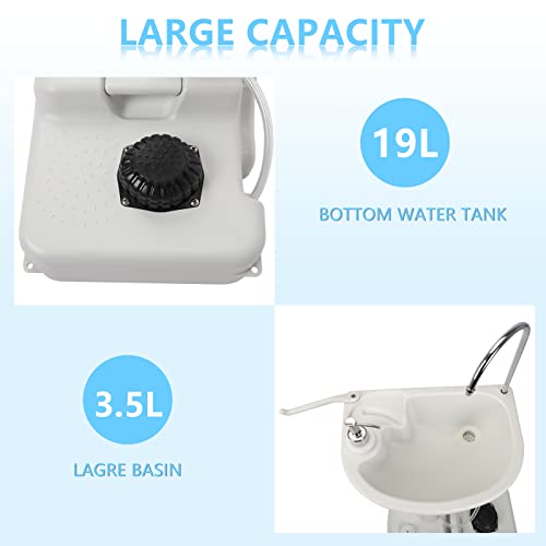 Outvita Portable Camping Sink w/ 19L Water Tank Rolling Wheels Towel Holder Soap Dispenser Faucet, Outdoor Foot Pump Washing Station for RV Boat Travel Picnic Worksit - Thumbnail 2