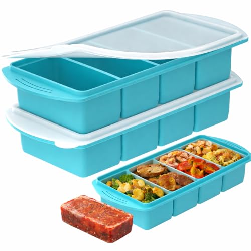 2 pcs Silikon Gefrierform mit Deckel Aufbewahren von 250 ml / 125 ml Brühe BPA-frei Stapelbar Ideal für Suppe Aufläufe & Meal Prep