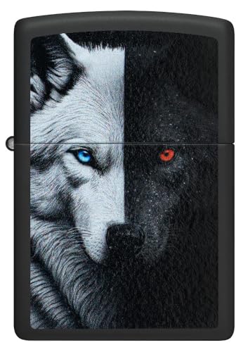 Image of Zippo Two Wolves Design Black Matte,Windproof Pocket Fuel Refillable Lighter, BIS Certified