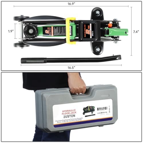 Image of PM PERFORMOTOR Low Profile Hydraulic Trolley Service /Floor Jack, 2 Ton (4000 lbs) Capacity, Lifting Range 5.1 inch-13 inch,Green,PM-TOL-FJ20-GR