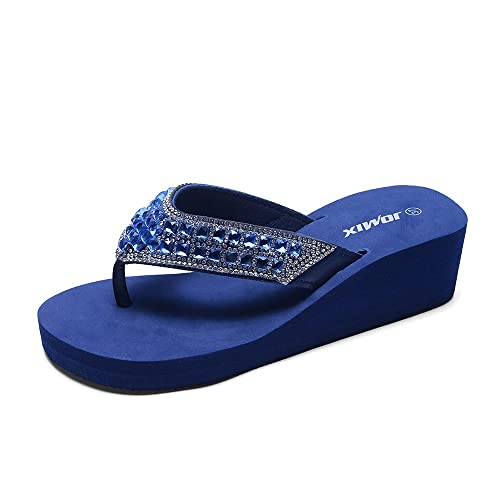 JOMIX Ciabatte Infradito Donna Estive Eleganti Infradito con Zeppa Comode Casa Mare Spiaggia Piscina SD2566 (Blu Navy, 38)