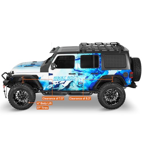 Image of Hooke Road JL Flat Fender Flares with Turn Signal Lights for Jeep Wrangler JL JLU & Unlimited 2018-2026 2 or 4 Doors - 4PCS Front and Rear Mud Guards Steel