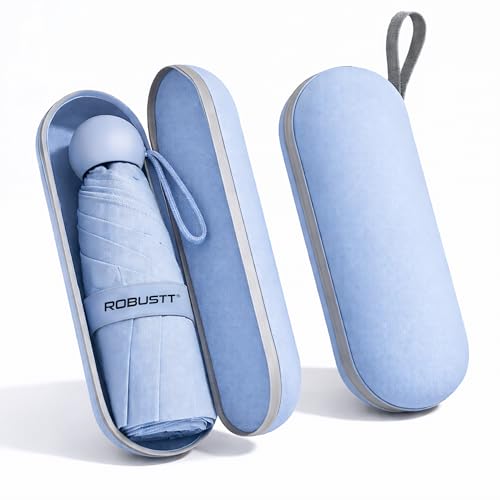 Image of Robustt Capsule Mini Foldable Travel Umbrella | Sky Blue | UPF 50+ UV & Rain Protection | 3 Fold Compact | for Women, Men & Kids | Windproof, Waterproof, Pocket-Size with Storage Case