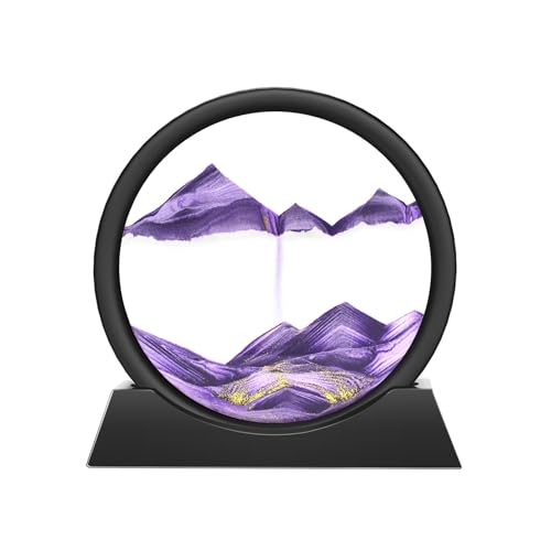 Image of Wai Danie Moving Sand Art Picture 3D Hourglass Deep Sea Sandscape Liquid Motion Display Painting Flowing Sand Frame Relaxing Desktop Home Office Work Decor (Purple, 7 Inches)