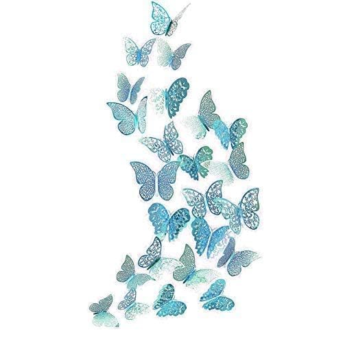 Cheerland 48pcs Butterfly Wall Stickers Teal Blue 3D Butterfly Decorations Bedroom Decal Mural Stickers Blue Butterflies Wedding Engagement Baby