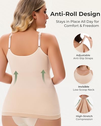 Inyself Women's Scoop Neck Shapewear Camisole Tank Top Tummy Control Body Shaper High Compression Seamless Smoothing Cami with Adjustable Straps for Slimming Waist & Back Support — view 3