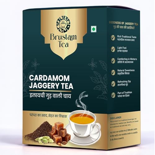 Brustam Cardamom Jaggery Tea (Elaichi Gud Chai) 500g | Natural Spices Blend | Rich Aroma & Strong Flavor | No Refined Sugar | Premium Elaichi Flavoured Tea | Refreshing Daily Chai