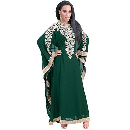 Royal Bliss Kaftan for Women - Long Sleeve Maxi Dress, Formal Gown Evening Dress (58, Green)