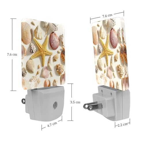 Image of NEWzone Seashells Starfish Night Light [2 Pack], Plug in Wall Led Night Lights Decor for Boys Girls Room, Dusk to Dawn Sensor Wall Lamp for Stairway /Bedroom /Kitchen /Nursery Room