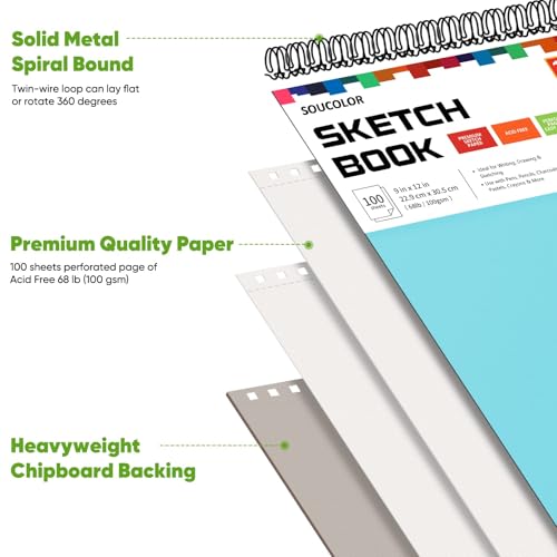 Image of Soucolor Sketch Book 9x12,Thick Drawing Paper Pad School Art Supplies