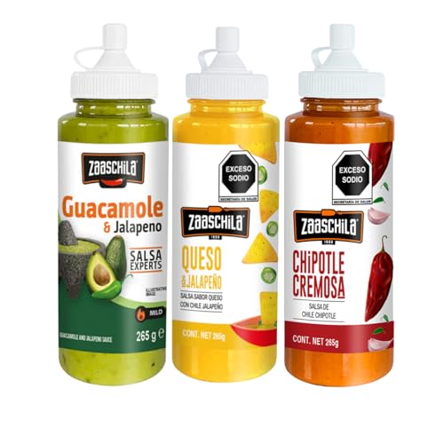 Salsas Mexicanas Cremosas 265g | Guacamole Jalapeño, Queso Jalapeño y Chipotle | Salsas para Tacos, Nachos y Comida Mexicana | Pack Variado Sabores Auténticos