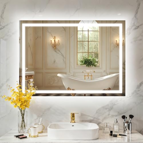 PINNIP Specchio Bagno con Luce, LED Specchio Rettangolare da Parete, Smart Mirror, Antifog, Dimmerabile 3 Colori, Vetro Temperato HD, Orizzontale/Verticale (Rettangolare, 70 x 100 cm)