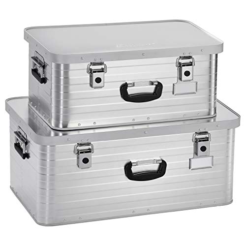 Enders Alubox 47 L + 80 L mit 2x Schloss Set - Aluminium Box 1 mm Wandstärke, spritzwasserdicht, stapelbar - Alu Box, Alukiste, Metallbox - verwendbar als Transportbox, Lagerbox, Werkzeugkiste