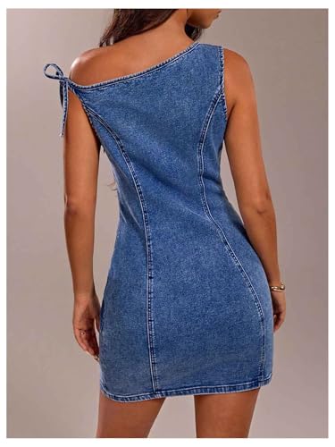Floerns Women's Asymmetrical Neck Knot Denim Dress Party Bodycon Mini Jean Dresses3