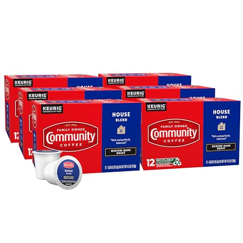 Image of Community Coffee House Blend 72 Count Coffee Pods, Medium Dark Roast, Compatible with Keurig 2.0 K-Cup Brewers, 12 Count (Pack of 6)