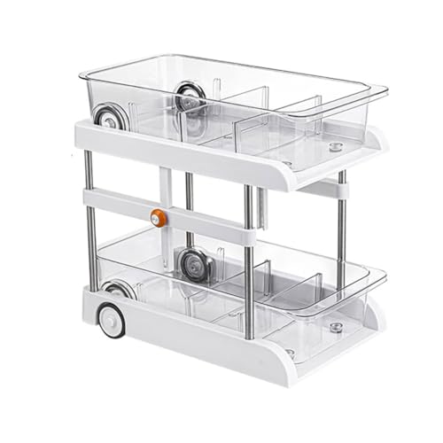 2-Tier Bathroom Under Sink Organizers, Adjustable Height Multifunctional Storage Shelves, Under Sink Organizer, Pull Out Cabinet Organizer Light Luxury White With Pulleys With Separators