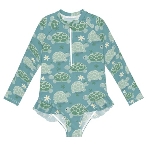 ALAZA Toddler Swimsuit Girl Bathing Suit Swimwear Rash Guard Turtle Tortoise Cute Long Sleeve 3T