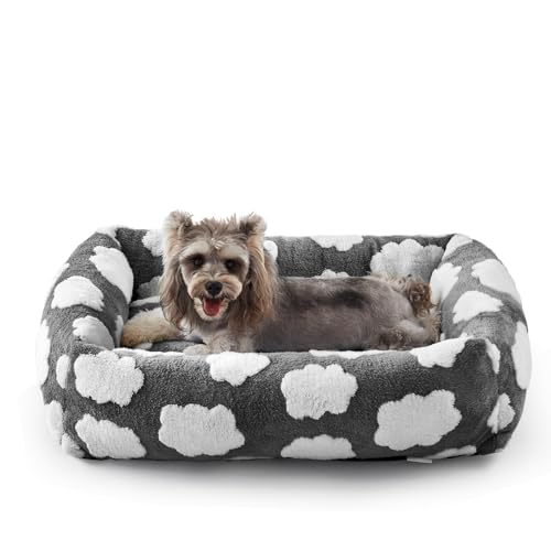 JOEJOY Small Dog Bed for Small Dogs, Rectangle Washable Orthopedic Dog Bed with Removable Zipper Cover, Cute Soft Calming Puppy Pet Bed with Jacquard Shaggy Plush & Non Skid Bottom