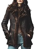 Women’s Vintage Shearling Leather Coat – Brown Faux Fur Lined Winter Jacket, Warm Aviator Style Outerwear (US, Alpha, Small, Regular, Regular, Brown)