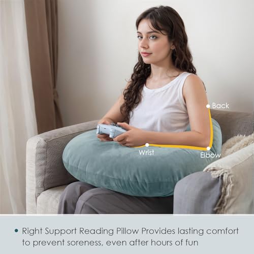 Image of QUEEN ROSE Reading Pillow, Gaming Pillow for Lap, Sitting in Bed or Sofa, Extra Arm Rest for Reading, Playing or Crocheting, Soft Velvet Green