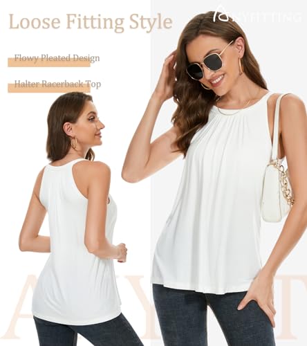 Image of Women Halter Tank Top with Built in Bra Flowy Sleevless Padded Camisole Loose Fit Summer Shirt Top S-3XL