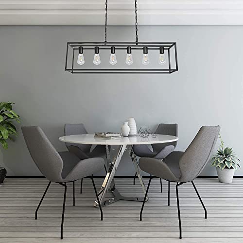 Rustic Metal Dining Room Lighting, Black Modern Chandelier Rectangle Hanging Light Fixtures For Kitchen Island, Living Room, Bar, Restaurant #TOP6