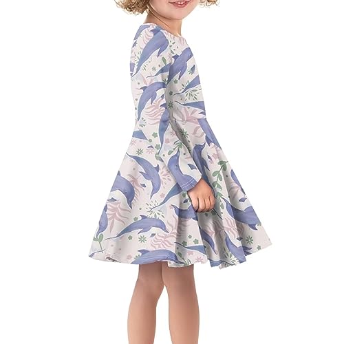 Comfortable Midi A Line Long Sleeve Round Neck Flared Skate Dress for Girls School Birthday Travel Girls Dress4