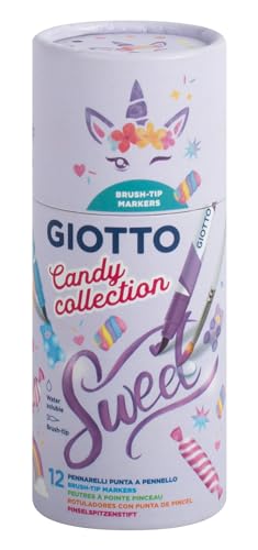 Giotto Turbo Soft Brush Candy Collection, Rotuladores con punta de pincel, Bote de cartón reutilizable, Colores candy surtidos, 13 unidades