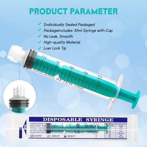 Image of 10ml /cc Syringe without Needle Luer Lock Syringes with Cap, Sterile, Disposable, 20 Pack