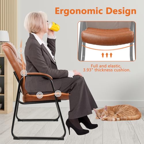 Image of CLATINA Guest Chair Big & Tall 500 lbs, PU Leather Office Reception Chairs, Sled Base, No Wheels, Brown, Set of 8 for Waiting Room, Conference, Lobby, Living Room