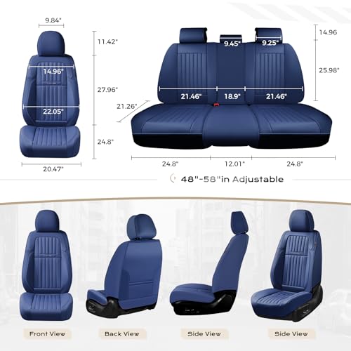Image of Coverado Car Seat Covers Full Set, Seat Covers for Cars, Car Seat Cover, Car Seat Protector, Leather Car Seat Cushion, Waterproof Car Seat Covers Front Seats and Back Fit for Most Cars(Blue)
