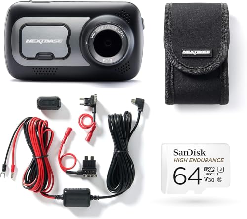 Nextbase 522GW Dash Cam Front - 1440p 2K Car Camera Dashcam - WiFi GPS Bluetooth Night Vision Parking Mode Emergency SOS G-Sensor IPS Touch Screen - Includes Hardwire Kit 64GB Micro SD & Case