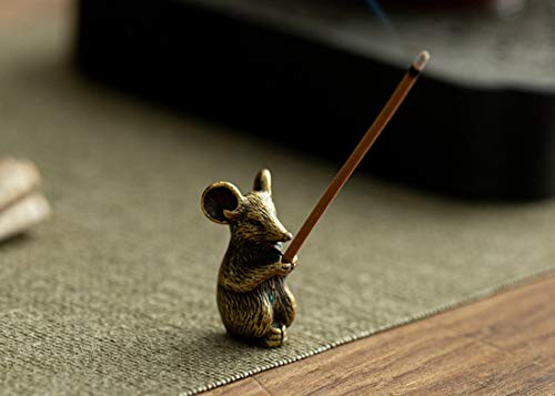 Dmtse Brass Mini Antique Mouse Statue Incense Holder Burner Ornaments Meditation Serene Statue Figurine Collectible #TOP3
