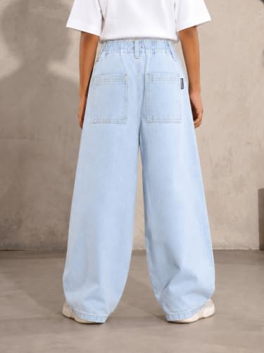 Image of KiddoPanti Boys Baggy Jeans | Stretch Denim Wide Leg Jeans | Elastic Waist Casual Denim Pants | Cotton Blend Loose Fit with 4 Pockets | Kids Street wear | 2-14 Years