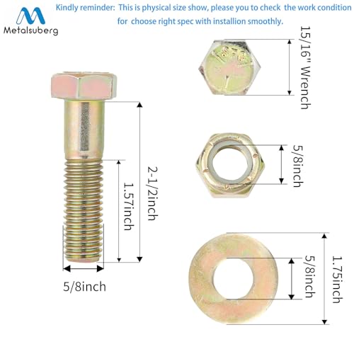 Image of 5 /8 inch x 2-1 /2 inch Hex Head Bolt by Color Galvanization with Nylon Lock nut and Large Size Washer Assortment Kit,Alloy Steel,Grade 5.(4pcs Pack). by Metalsuberg