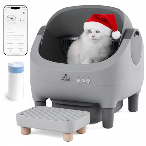Upgraded Automatic Litter Box Self Cleaning, with Raised Step, Open Top Large Capacity for Multiple Cats, Odor Control & Safety Protection & Smart App Control & Health Monitoring & Quiet Operation