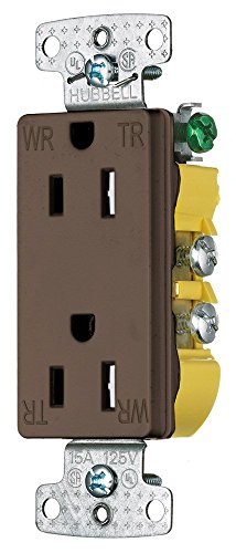 Bryant Electric RRD15SWRTR Residential Decorator Duplex Weather Resistant & Tamper Resistant Receptacle, 15 Amp, 125V, Push & Side Wire Terminal, Self-Grounding, Brown