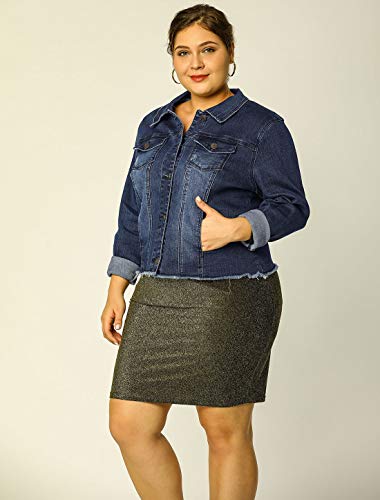 Agnes Orinda Women's Plus Size Classic Washed Front Frayed Denim Jacket 2X Dark Blue #TOP3