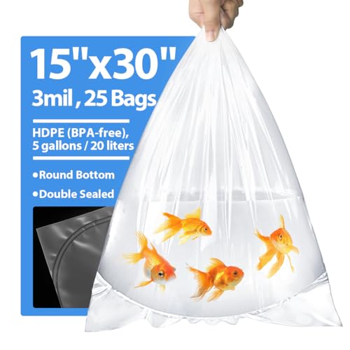 Image of Fish Shipping Bags for Live Fish, 15x30 inch Round Bottom Double Seal Clear Leak-Proof Live Fishes Transport Bags Koi Transport Bag, Betta Shipping Fishery Bag (Ultimate 3 mil, 25 Pack)
