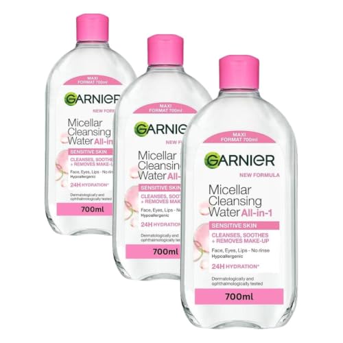 Image of Garnier Micellar Cleansing Water 700ml, PACK OF 3, Gentle face cleanser & Make up Remover, Suitable For All Skin Types Including Sensitive Skin, Soothing Formula, Dermatologically Tested