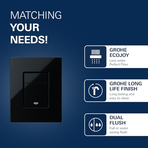 Image of Grohe Skate Cosmopolitan Flush Plate | Glossy Black Finish | Compatible With Grohe Cistern Tank | Dual Flush Button | Sophisticated Style With Highest Performance | 10 Year Warranty | 38732KV0