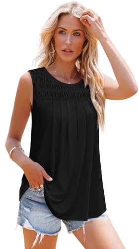 OFEEFAN Womens Tank Tops Summer Pleated Crew Neck Sleeveless Tops for Women Ruched Loose - Image 4